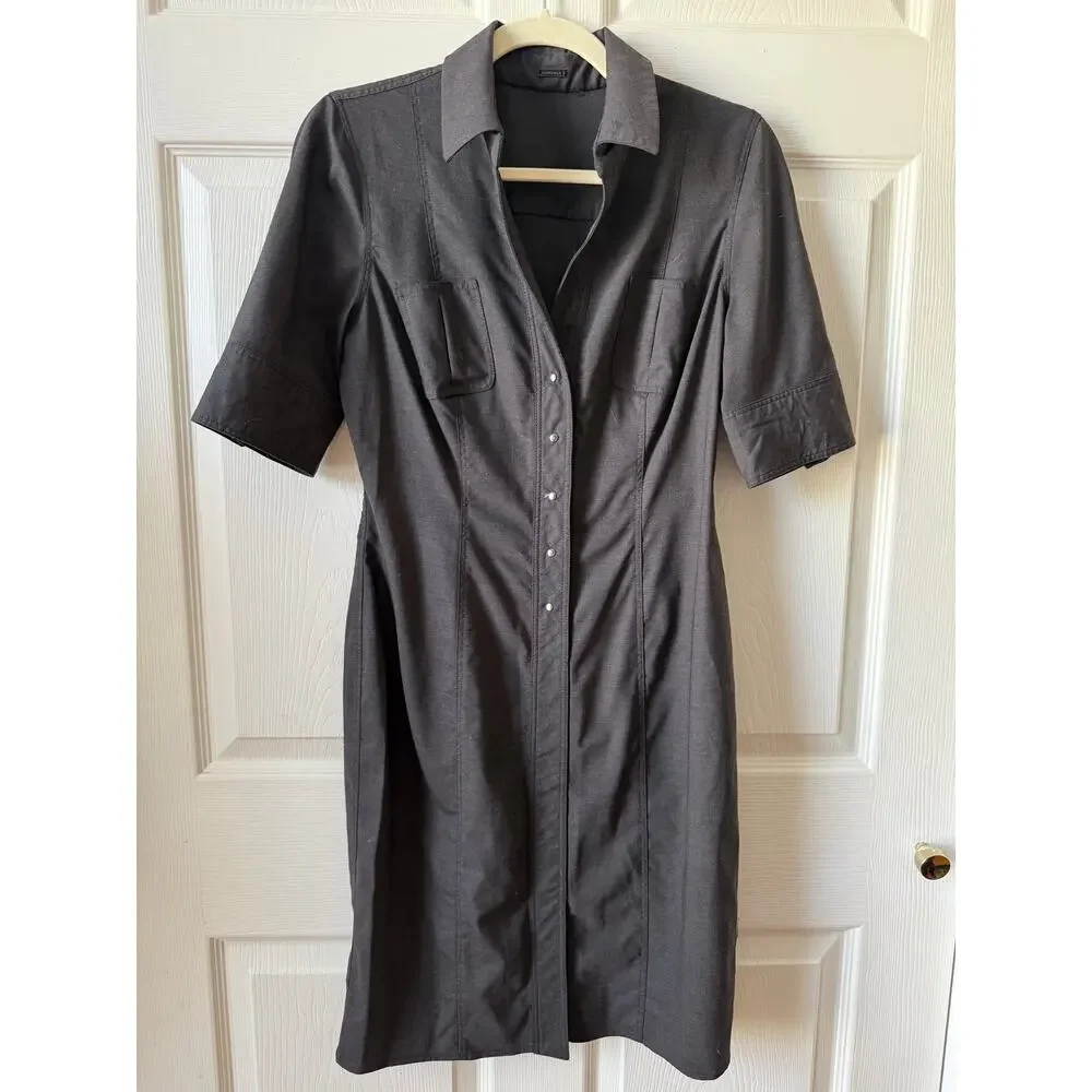Elie Tahari Brown Wool Silk Collared Snap Front Sheath Dress Size 6 Office‎ Chic